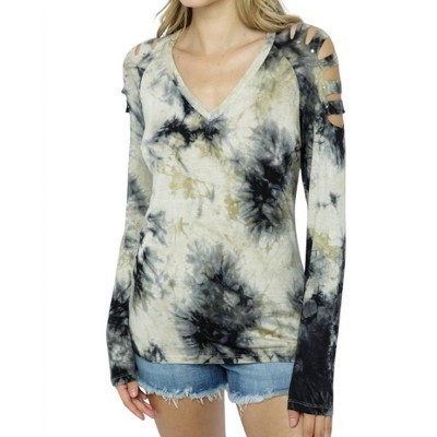 Women's Tie Dye Stud Sliced Long Sleeve Top - VOCAL APPAREL
