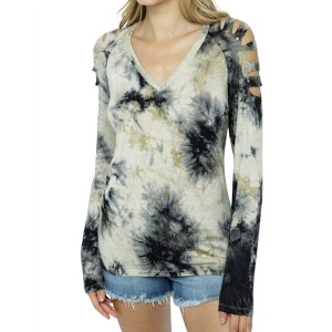 Women's Tie Dye Stud Sliced Long Sleeve Top - VOCAL APPAREL - 1 of 4