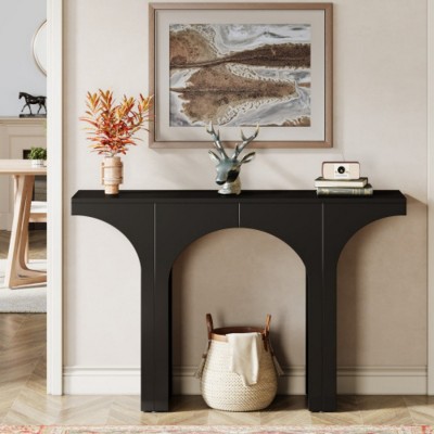 Syemin Console Tables Modern Black Console Table for Entryway Behind Sofa, Narrow Hallway Table with Arched Base, Black, 47.24"*11.81"*33.86"
