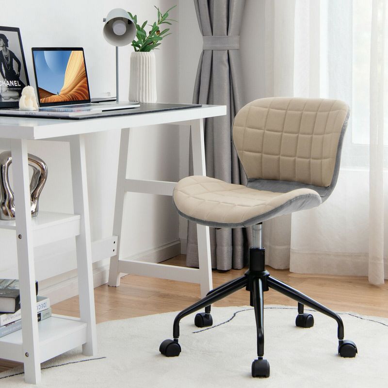 Costway Mid Back Home Office Chair Adjustable Swivel Linen & PU Leather Task Chair, 2 of 11