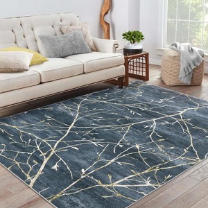 Washable Area Rug with Modern Abstract Branch Print for Bedroom, Non-Slip Backing, Soft Low-Pile Floor Carpet for Living Room, Kitchen - 1 of 4