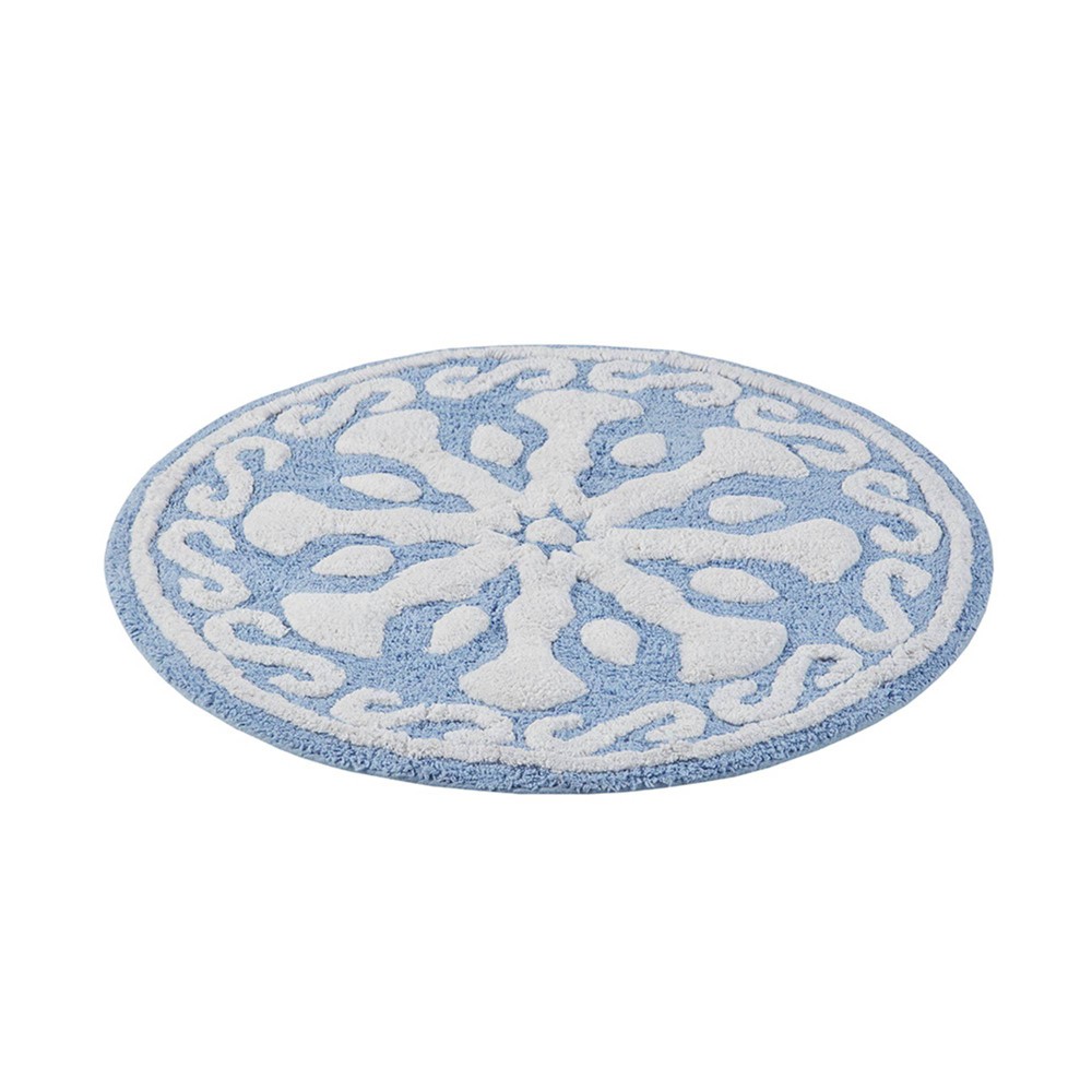 25inx25in Tunisia Medallion Cotton Tufted Bath Rug Blue