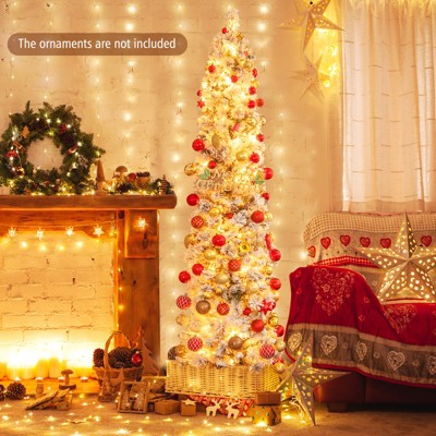 6ft White Snow-Flocked Pre-Lit Artificial Christmas Tree with Warm Lights