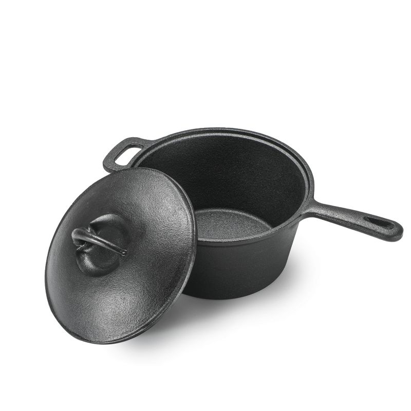COMMERCIAL CHEF Pre-Seasoned Cast Iron 2.0 Qt Saucepan with Lid, Black, 4 of 10