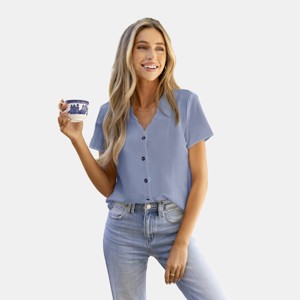 Women's Scalloped V-Neck Blouse Shirt -Cupshe - 1 of 4