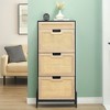 Rattan Shoe Cabinet with 3 Flip Door and 1 Drawer, Shoe Storage Organizer Shoe Rack, Wooden Free Standing Shoe Racks for Entryway Hallway - 3 of 4