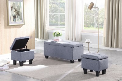 Carl Set of 3 38.58" Wide Rectangular Upholstered Flip Top  Storage With Cube Ottomans with Tufted Top and Solid Wood Legs-The Pop Home