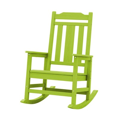 Hyleory HDPE Modern Resin Rocking Chair, Extra Wide Outdoor Adirondack Chair in Apple Green