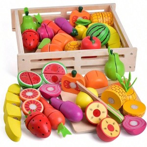 35PCS Wooden Food Kitchen, Pretend Cutting with Tray, Dishes - Great Christmas Birthday Gift - 1 of 4