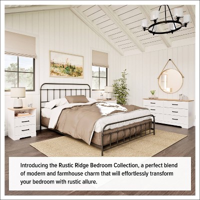 White and Oak 3-Drawer Farmhouse Nightstand
