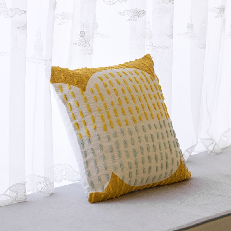 DEERLUX 16" Handwoven Cotton Throw Pillow Cover with Ribbed Line Dots and Wave Border, 3 of 9