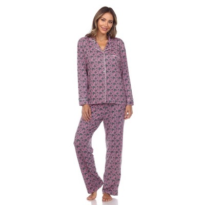 Women's Long Sleeve Heart Print Pajama Set Gray Small - White Mark : Target