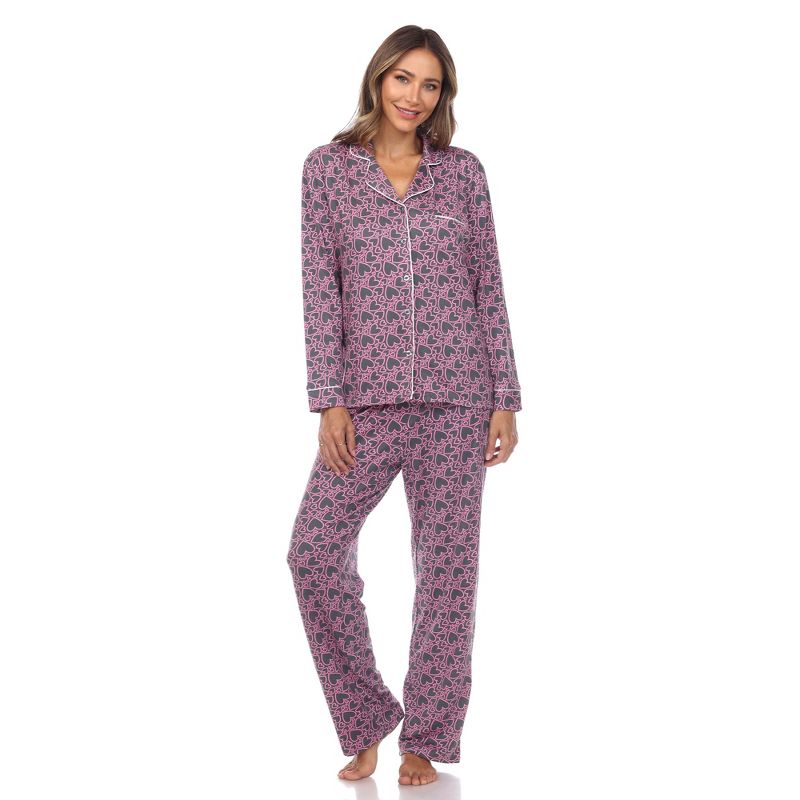 Women's Long Sleeve Heart Print Pajama Set - White Mark, 1 of 6