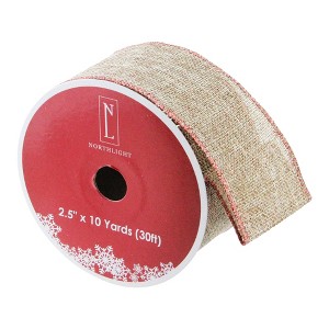 Northlight Beige and Red Solid Trim Wired Craft Christmas Ribbon 2.5" x 10 Yards - 1 of 4