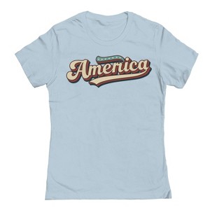 Rerun Island Women's America Retro Font Americana 4Th Of July Short Sleeve Graphic Cotton T-Shirt - Light Blue M - 1 of 4