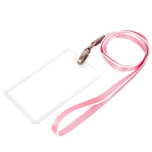 Unique Bargains Plastic Vertical ID Badge Card Neck Strap Holder Pink White - 1 of 4