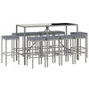 vidaXL Patio Bar Set Outdoor Garden Table with Stool with Cushions Poly Rattan - Gray 70.9" Table Length 10 Pieces - 3 of 4