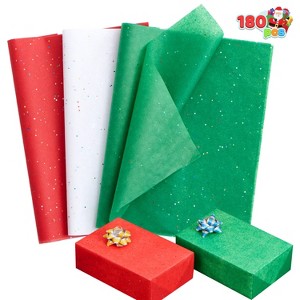 Joyfy 72/180 Sheets Glitter Tissue Paper, 20"x20" Red Green White Christmas Wrapping Paper for Gift Wrapping Supplies DIY Wrap Craft Decorations - 1 of 4