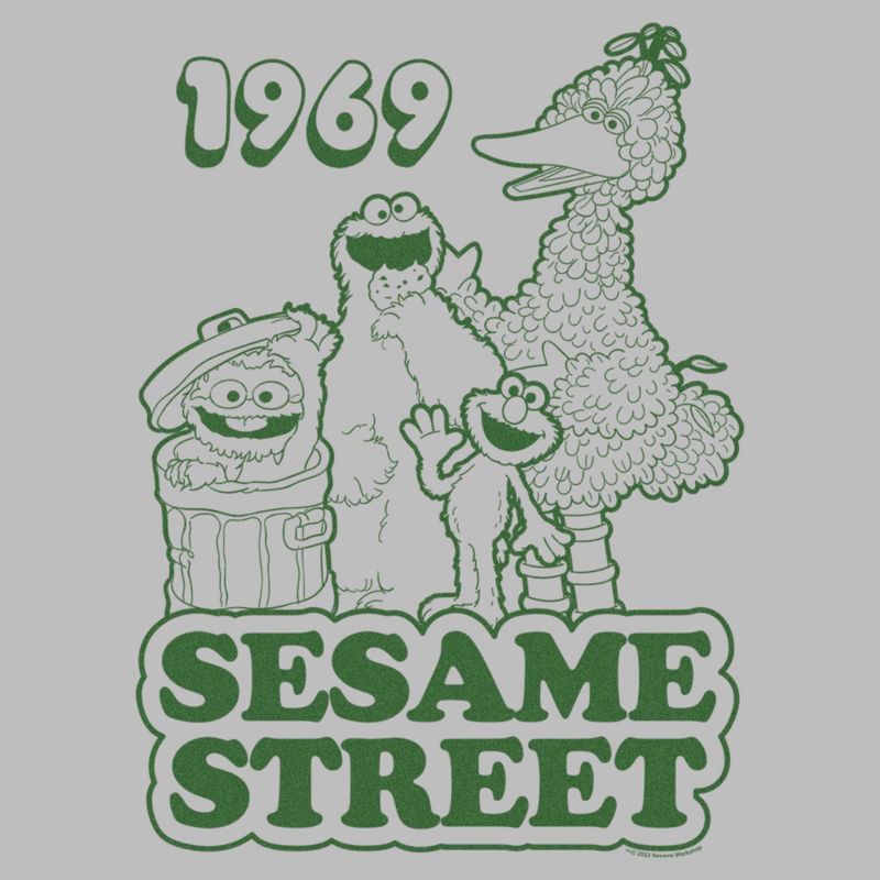 Men's Sesame Street Group Green Outline 1969 T-Shirt, 2 of 4