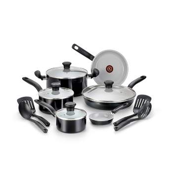 T-fal Initiatives 18-Piece Aluminum Nonstick Cookware Set in Red B209SA74 -  The Home Depot
