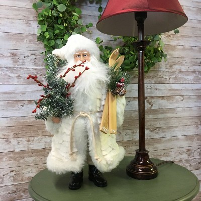 Classic Winter White Wooden Santa Figurine with Glitter