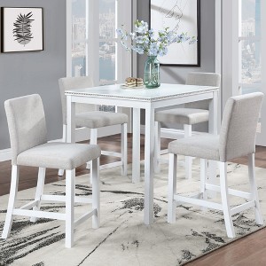 CLIHOME 5-Piece Counter Height Table Set, Wooden Kitchen Dining Table Set with Square Table and 4 Upholstered Chairs - 1 of 4