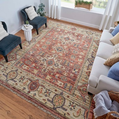 Hand-Knotted Red Wool Oriental Area Rug, 5' x 8'
