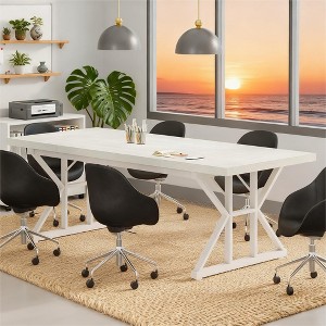 Gulches Industrial Contemporary Series Modern Industrial Black Rustic Wood Grain 78 in Heavy Duty Metal Frame Base Dining Table Seats 6 - 1 of 4