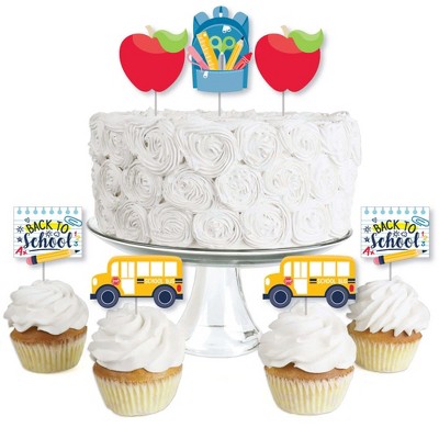 Big Dot of Happiness Back to School - Dessert Cupcake Toppers - First Day of School Classroom Decorations Clear Treat Picks - Set of 24