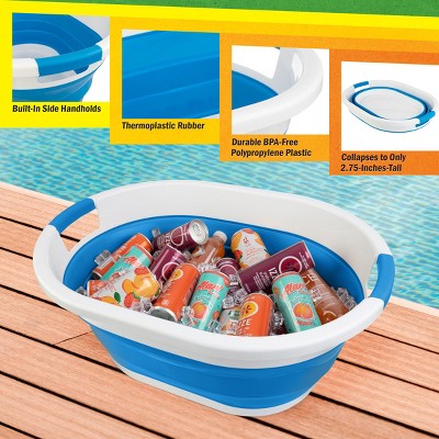 Blue and White Collapsible Plastic Laundry Basket, 39L