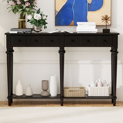 NicBex Entryway Table with 4 Drawers and Open Shelf, Wood Console Table with Conical Legs, Side Table for Living Room, Entryway, Hallway