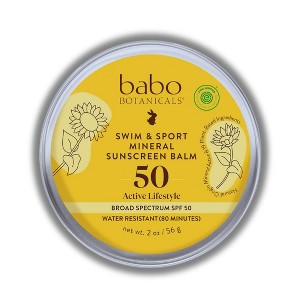 Babo Botanicals Swim & Sport Mineral Sunscreen Balm SPF 50 | Natural Zinc Oxide - For Face & Body | Fragrance-Free (2 oz) - 1 of 2