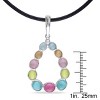 EVERLY JEWELRY | Sterling Silver Multi Color Created Cat Eye Teardrop Pendant with Black Leather Cord - 17 in - 3 of 4