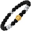 Steeltime Men's black lava, stainless steel and 18k gold plated studded beaded stretch bracelet - 2 of 4