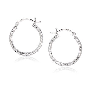 Bella Silver Sterling Silver, 20mm Diamond Cut Hoop Earrings - Silver - 1 of 2