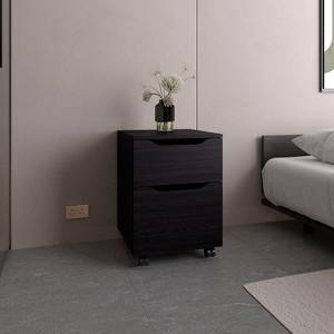 Vynxaria Ethan Open Shelves Nightstand With One Door, Modern Bedside Table For Bedroom Storage, Black - 1 of 4
