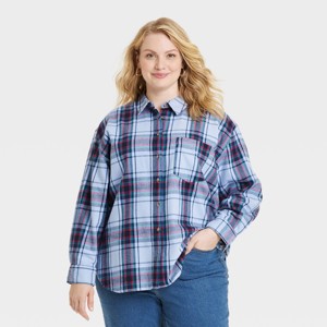 Women's Oversized Flannel Long Sleeve Collared Button-Down Shirt - Universal Thread™ - 1 of 3