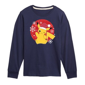 Boys' - Pokémon - Pikachu Christmas Santa Hat Long Sleeve Graphic T-Shirt - 1 of 4