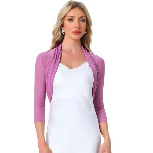 INSPIRE CHIC Women's Semi Sheer Open Front Elegant 3/4 Sleeves Mesh Bolero Shrug - 1 of 4