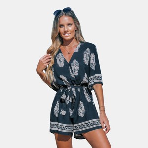 Women's Surplice Neck Floral Wide-Leg Romper - Cupshe - 1 of 4