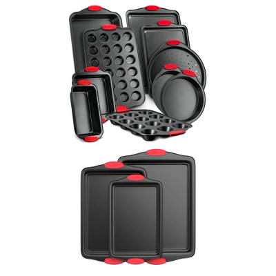 NutriChef Kitchen Deluxe Oven Non Stick Gray Carbon Steel 10 Piece Bakeware Set with Deluxe Oven Gray 3 Piece Bakeware Pan Set