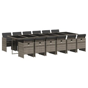 vidaXL Patio Dining Set with Cushions Gray Poly Rattan - Gray Glass 12-Piece - 1 of 4