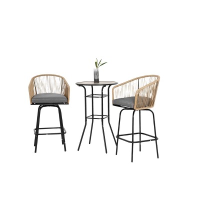 Maliang 3pcs Outdoor Bar Set, Patio Bar Table and Chairs Set, Bar Height Patio Set, Gray