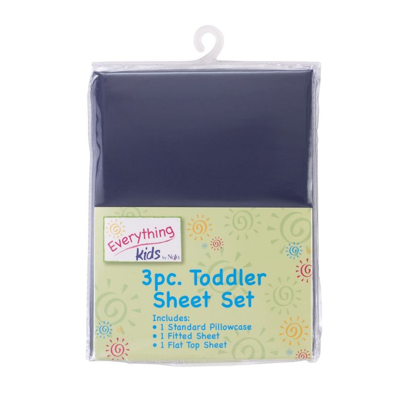 Everything Kids Solid Navy 3 Piece Toddler Sheet Set - Fitted Bottom Sheet, Flat Top Sheet, Reversible Pillowcase, 4 of 6