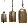 Royal Hampton Decorative Iron Cowbell Set of 3 | Cylindrical | Antique Gold Finish| Jute Hanging Rope | 20, 15, 12 Inches - 3 of 4
