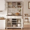 Coffee Bar Cabinet, 72" Tall Kitchen Pantry Cabinet with 4 Doors and Drawers, Kitchen Hutch Cabinets with Wine Rack for Dining Room, Antique White - 2 of 4