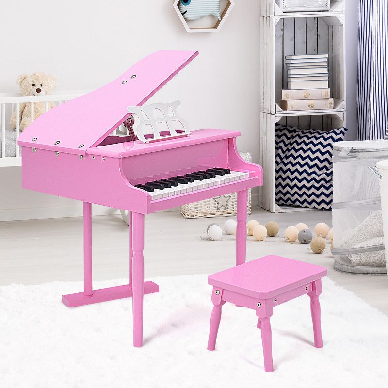 Costway Children 30 Key Toy Grand Baby Piano with Kids Bench Wood Pink, 2 of 10