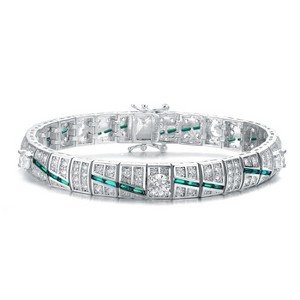 Guili Sterling Silver Link Bracelet with Clear and Blue CZ in Green or Blue—Sparkling, Versatile, and Perfect for Everyday Elegance. - 1 of 3