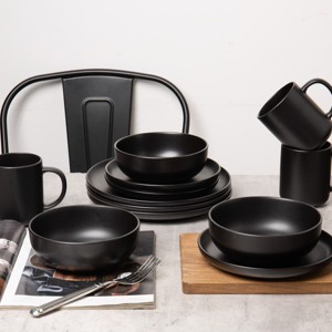 SEVOBAL Dining Bowls Eating Breakfast Family Friend Each Enjoy for 3, Black, 10"*10"*2.4" - 1 of 3