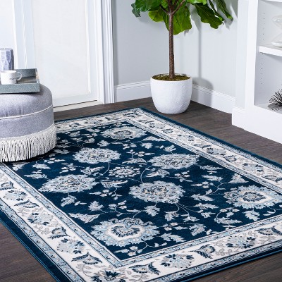 Elegant Navy/Ivory Synthetic Reversible Area Rug 3x5 Feet